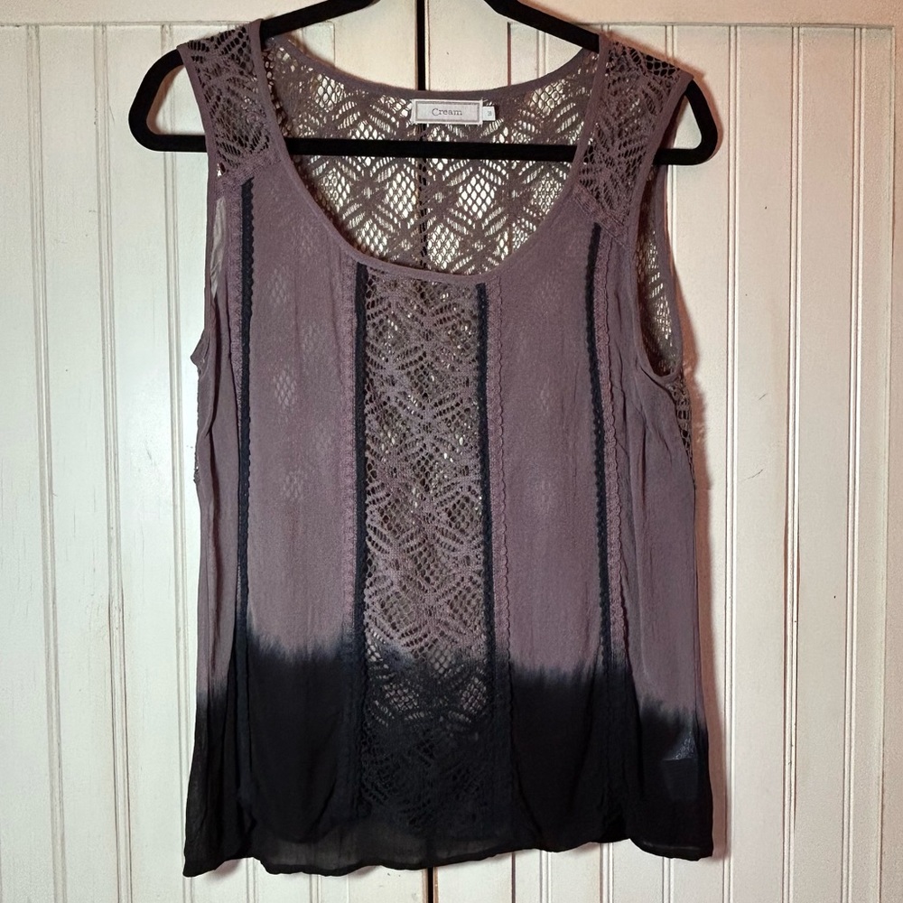 Cream Sleeveless Purple & Black Ombré Top Sz 38 EUC